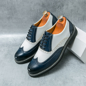 รองเท้าหนังแท้สำหรับผู้ชาย พื้นรองเท้าทำมือ แบบมันเงา ทรงกลม สไตล์อังกฤษ ไซส์ใหญ่ ลายสลักแบบโบรก - Product Image 2