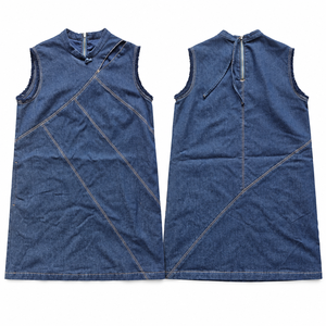 Robe en jean sans manches pour femme, col mandarin, style chinois, mini-jupe trapèze - Product Image 2