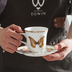 Set di Tazza e Piattino in Porcellana Moderna Europea Ecologica da 100ml Personalizzabile per Hotel, Lavabile in Lavastoviglie - Product Image 1