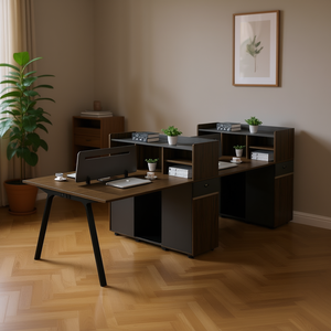 Scrivania da Ufficio L320*W120*H110cm in Legno Marrone con Libreria, Scrivania per Computer da Casa/Ufficio - Product Image 2