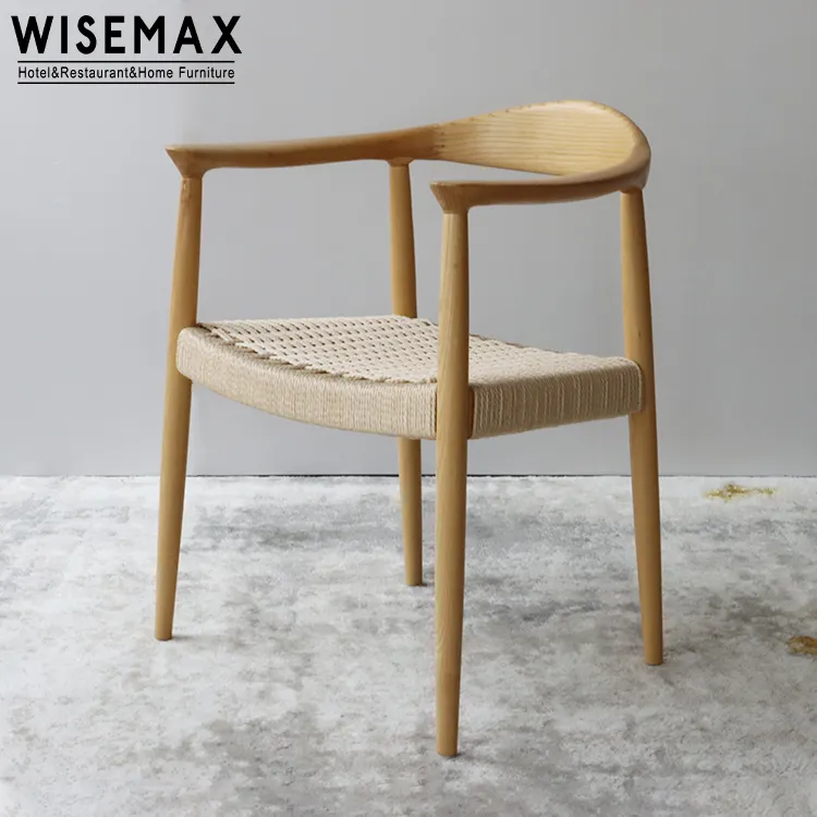 WISEMAX mobilya kül ahşap wishbone yemek sandalyesi restoran katı kül ahşap hans wegner başkan başkanı ile örgülü halat koltuk