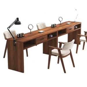 Table de manucure en bois, poste de travail de salon de style japonais avec tiroirs et supports pour lampe annulaire - Product Image 1
