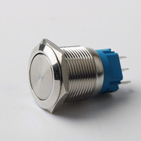 Interrupteur à bouton-poussoir métallique momentané étanche de 19 mm, 3 broches, rond haut/plat, PC, autobloquant, combinaison 1NO, max. Courant 3A