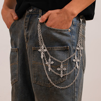 Chaîne de pantalon superposée en métal style punk, faite à la main, avec pendentif croix hip-hop, pour jeans, accessoires et cadeaux pour hommes et femmes