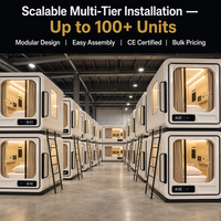 Capsule d'hôtel modulaire, cabine de couchage ignifugée avec éclairage LED, pour auberges, aéroports, salons d'accueil et dortoirs étudiants.