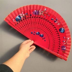 Wholesale Customized Solid Color Handmade 23 cm Blank Spanish Carved Advertising Folding Fans Bamboo Handle Hand Fan for Wedding - Product Image 3
