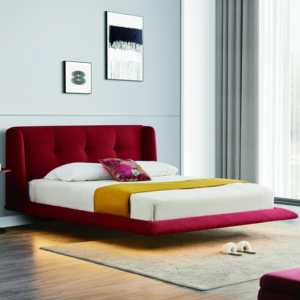 Chất Lượng Cao Phong Cách Mỹ Nổi Nền Tảng Khung Giường Nhung Đỏ California Vua Kích Thước Phòng Ngủ Treo Giường Với Ánh Sáng - Product Image 1