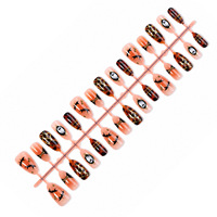 Lot de 30 faux ongles à presser en forme d'amande, style français, motif citrouille et crâne, plaqués or, perles 3D en ABS, collection Halloween Deborah