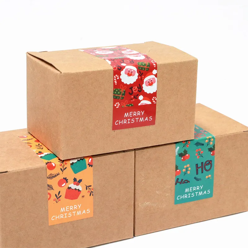 Adhesivo de troquelado personalizado, caja de Feliz Navidad, sellado decorativo, Kawaii, etiqueta adhesiva, fabricante de láminas de impresión