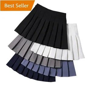 Hot Sale wholesale Women Fashion A-line Side Zipper high waisted plain mini black pleated skirt Girls Short Skirts with Pants