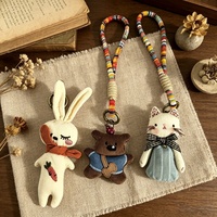 Porte-clés poupée en tissu vintage fait main, motif dessin animé, avec pendentif cœur en tissu mignon, breloque de sac en corde tressée colorée et écologique, artisanale