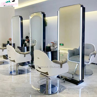 Ensemble de mobilier de salon de coiffure de luxe moderne en verre, chaise de coiffure portable à un seul côté et miroir inclus