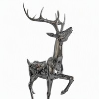 Sculpture de cerf en acier inoxydable, finition miroir polie moderne, idéale pour la décoration extérieure des jardins, parcs, places, hôtels et centres commerciaux