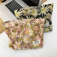 Tas Kosmetik Motif Bunga Segar untuk Wanita, Tas Jinjing Portabel Kapasitas Besar untuk Perjalanan, Penyimpanan Harian, Tas Kosmetik, Lipstik, dan Clutch