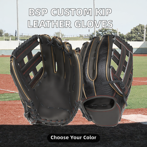 Gants de baseball en cuir Kip personnalisés pour droitier, durables, noirs avec surpiqûres dorées - Product Image 2
