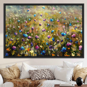 Printed Canvas Artwork: Modern Floral Wall Decor with Wildflower Field Design,<b>BLACK</b> <b>FRAMED</b> CANVAS - Product Image 3