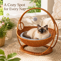 Lit suspendu multifonctionnel en rotin PE pour chat, hamac surélevé en osier avec coussin moelleux pour chats, idéal pour le repos des animaux de compagnie et les ensembles de jardin
