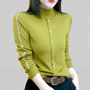 Plus Size Women's Turtleneck Long Sleeve Knitted Shirt Black Coffee Gray Autumn Yellow Orange Green ZY-9501 Splicing Design - Product Image 5