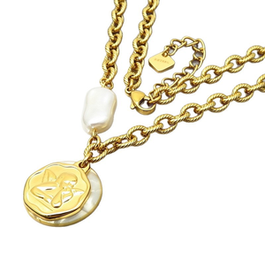 Collier Pendentif Ange en Acier Inoxydable Plaqué Or 18K avec Perle Baroque et Chaîne Corde pour Femme, Idéal au Quotidien, Anti-ternissement, Vente Chaude - Product Image 1