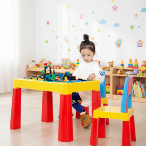 Ensemble table et chaises multifonctionnel en plastique pour enfants, compatible avec les blocs de construction de taille standard – Design moderne pour la maison - Product Image 1
