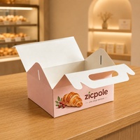 Boîte à emporter personnalisée pour boulangerie, avec poignée, pour croissants, biscuits, beignets, macarons, poulet frit, emballage en carton pliable
