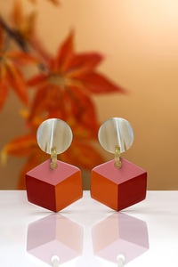 Minh Giang Craft Handcrafted Natural Buffalo Horn Stud Earrings with Iridescent Genuine <b>Abalone</b> <b>Shell</b> Inlay for Women - Product Image 2