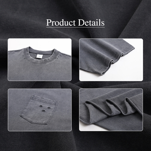 เสื้อยืดแขนสั้นผู้ชายสไตล์วินเทจซัมเมอร์ ผ้าฝ้าย 100% ขอบเสื้อเจียรแต่งมุมเฉียง มีกระเป๋าเสื้อ - Product Image 5