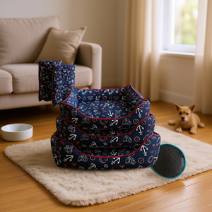 Cama para Perro Yommy, Juego de 3 Piezas, Tallas S, M, L, Estampado de Ancla Azul Marino, Base Impermeable Antideslizante - Product Image 2