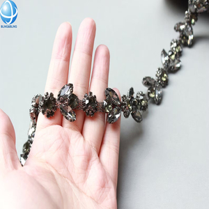 Chaîne de garniture en dentelle strass brillant personnalisé sur rouleau pierres perlées de verre frange coupe robe de danse <span class=keywords><strong>col</strong></span> décor - Product Image 2