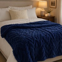 Couverture chauffante 50x60 pouces, bleu marine, flanelle sherpa, contrôle numérique, 6 niveaux de chauffage, arrêt automatique, lavable en machine