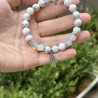 8mm Naturel Blanc Howlite Agates Bracelet Femmes En Acier Inoxydable Creux Oiseau Pendentif Bracelet Paix Colombe Cadeau