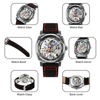Montre mécanique automatique SKMEI 9271 pour homme, bracelet en cuir, résistante à l'eau, cadran analogique, fenêtre creuse, montre de sport étanche