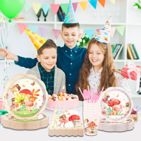Huancai fée fête fournitures champignon Floral papier assiettes tasses serviettes jetable vaisselle ensemble pour décorations de fête d'anniversaire