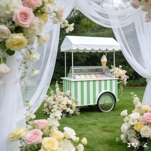 Carrello Mobile Multifunzionale in Metallo <span class=keywords><strong>per</strong></span> Esterni, Noleggio <span class=keywords><strong>per</strong></span> Matrimoni, Feste di Compleanno, <span class=keywords><strong>Carretto</strong></span> Portatile <span class=keywords><strong>per</strong></span> <span class=keywords><strong>Gelati</strong></span> e Caramelle, Personalizzabile con Logo - Product Image 3