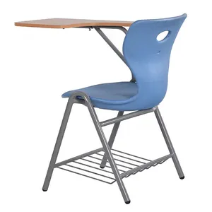 Factory College Children Study Chair Armrest Plastic Classroom Furniture School Sets Student Desk Chair With Writing Pad