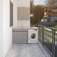Meuble de lavage mural moderne en acier inoxydable écologique pour machine à laver sur balcon, taille personnalisée, avec rangement