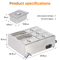 Gewerblicher Elektrischer Tisch-Speisewärmer mit 2/3/4/6 Behältern aus Edelstahl, Bain Marie für Buffet, Catering, Hotels und Restaurants