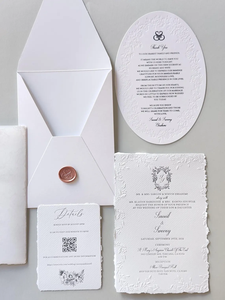 Suite <span class=keywords><strong>d</strong></span>'invitations de mariage de luxe gaufrées à motifs floraux avec enveloppe en vélin, sceau de cire, impression typographique artisanale, cartes <span class=keywords><strong>d</strong></span>'<span class=keywords><strong>invitation</strong></span> élégantes et intemporelles - Product Image 1