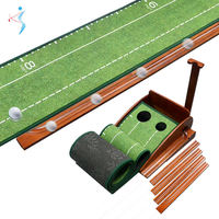 Tapis de putting en bois massif avec retour automatique de balle, durable et portable, aide à l'entraînement 25x300cm pour la maison, le bureau et l'extérieur