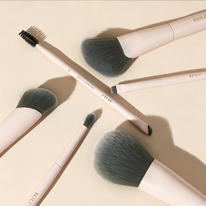 Pinceaux de maquillage en fibres synthétiques vegan, manche rose mat, multifonctions pour le visage et les yeux, pinceaux cosmétiques, logo personnalisé - Product Image 1