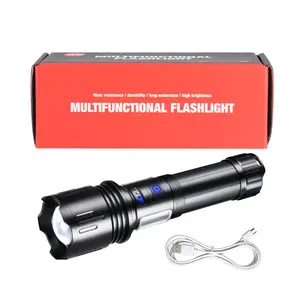 Outdoor Hunting Waterproof Multifunction Strong Light Laser Logo Zoomable Rechargeable Tactical Flashlight Laser Lamp with White