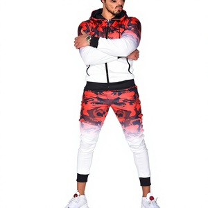 Men's Camo Print Hooded Tracksuit Set Zip Up Jacket Jogger Pants Hip Hop 2 Piece Outfit Sporty <b>leisurewear</b> for men - Product Image 2