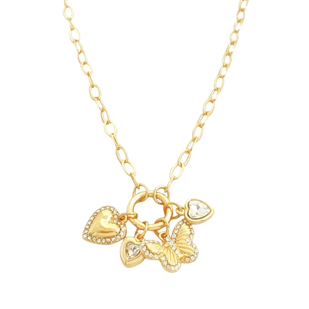 Offre Spéciale strass bijoux or lien chaîne cristal coeur papillon pendentif collier pour femmes et gilr