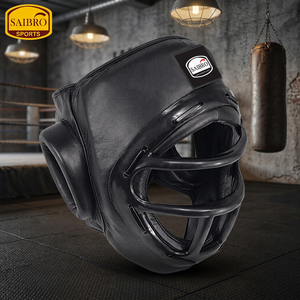 Protector de Cabeza de Boxeo de Cuero Vacuno Saibro, Equipo de Entrenamiento Protector, Cobertura Facial Completa, Negro - Product Image 4