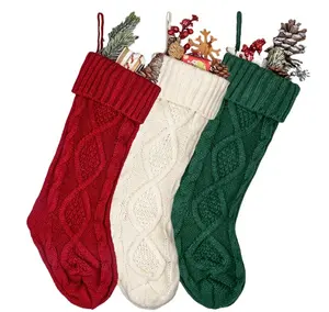 Benzersiz büyük boy örme noel çorap 18 inç kablo örme noel rustik Stocking süslemeleri