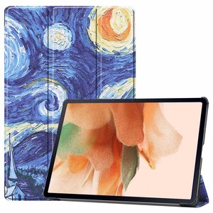 Custodia a tre ante in pelle PU con stampa a colori per <span class=keywords><strong>Samsung</strong></span> Galaxy Tab <span class=keywords><strong>S7</strong></span> <span class=keywords><strong>FE</strong></span> T736/<span class=keywords><strong>S7</strong></span> Lite T730 12.4 pollici 2021 - Product Image 1