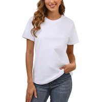 Camiseta de Mujer Blanca con Cuello en V, Manga Corta, Corte Regular, 100% Algodón Jersey, Color Sólido, Transpirable, Ecológica, para Toda Temporada