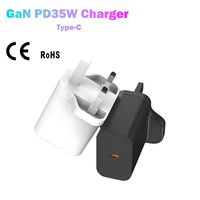 Cargador de Laptop de 35W con Enchufe UK, USB-C, GaN PD 3.0, Resistente al Fuego, con Protección OTP/OVP para Relojes Inteligentes y Auriculares