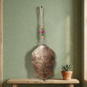 Campana de pared con cabeza de Buda, decoración metálica con cuentas, estilo rústico - Product Image 4