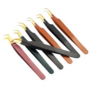 Pince à épiler à pointe de fibre Pince à épiler d'extension de cils individuelle Pince à épiler Volume de cils classique pour extensions de cils en acier inoxydable - Product Image 1